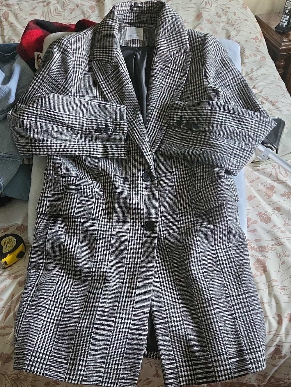 Black & White Glen Plaid Longline Blazer